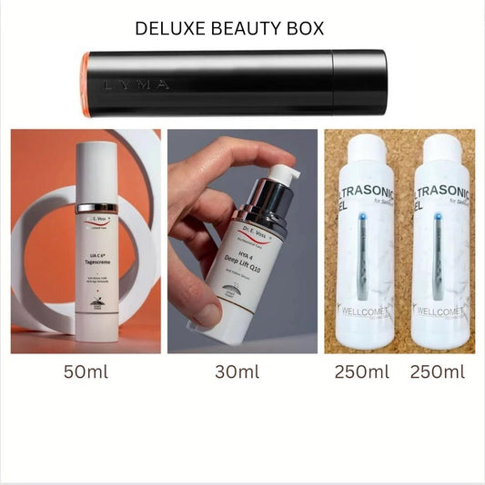 Deluxe Beauty Box(1 x Facial Tool+Dr. E. Voss Hya 4 Deep Lift Q10 30ml +LIA C 6 Tagescreme 50ml+ 2X Ultraschallgel +1 Facial Tool) Lieferung Ende April 2025