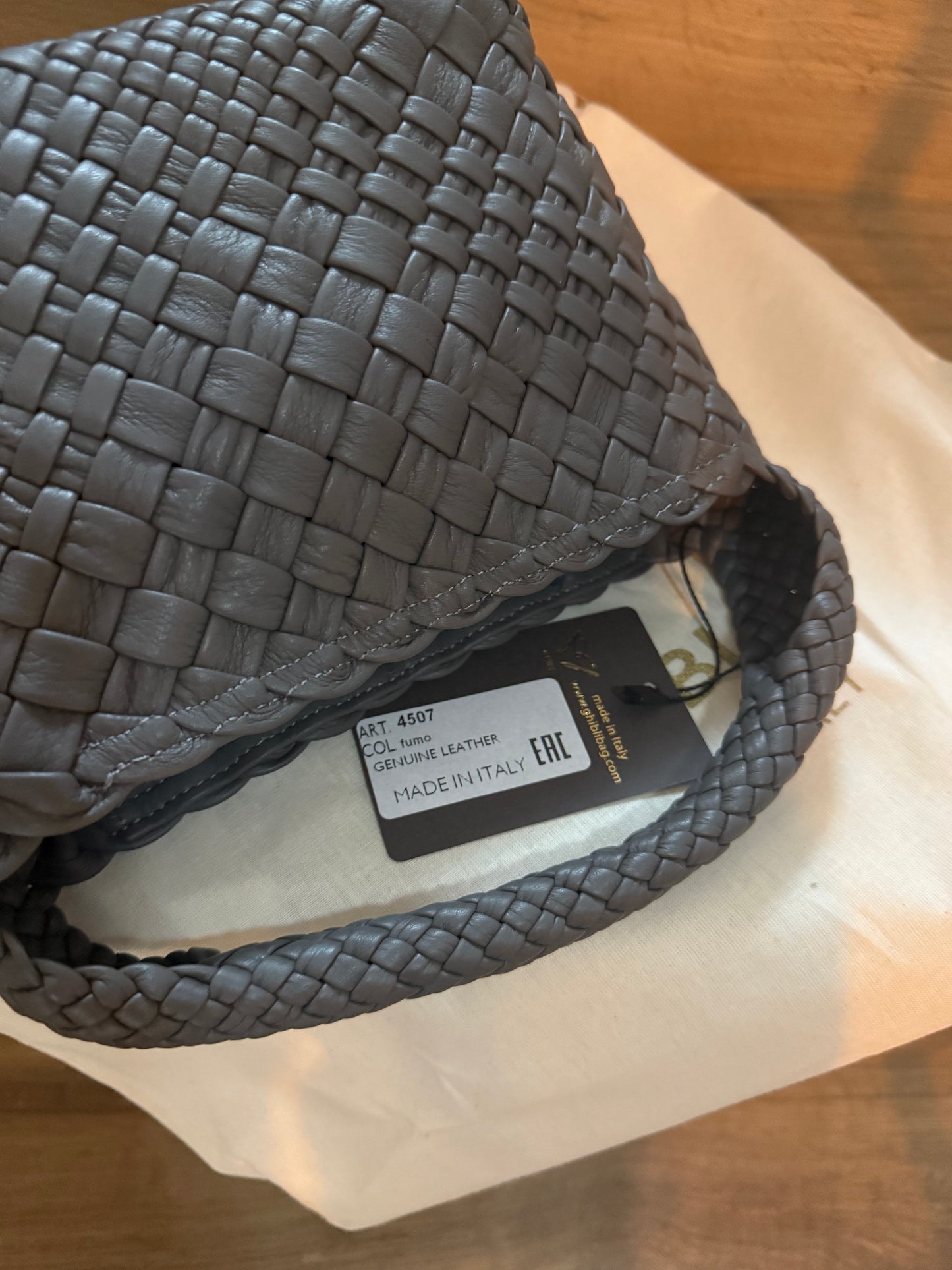 Ghibli 4507 - Calfskin Black Top Handle Bag（color Fumo - dark grey）On Stock