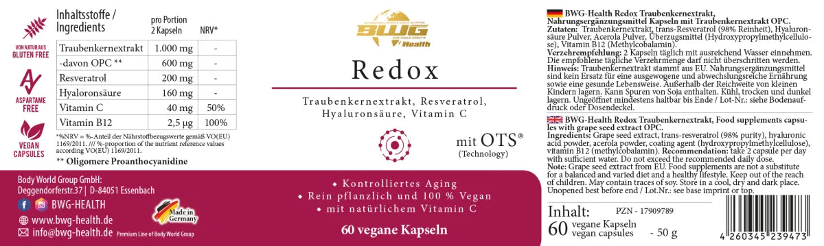 BWG HEALTH Redox 60 Kapseln, 100% vegan, haltbar bis 10.2025 Buy 5 Pay 4(5er Pack)